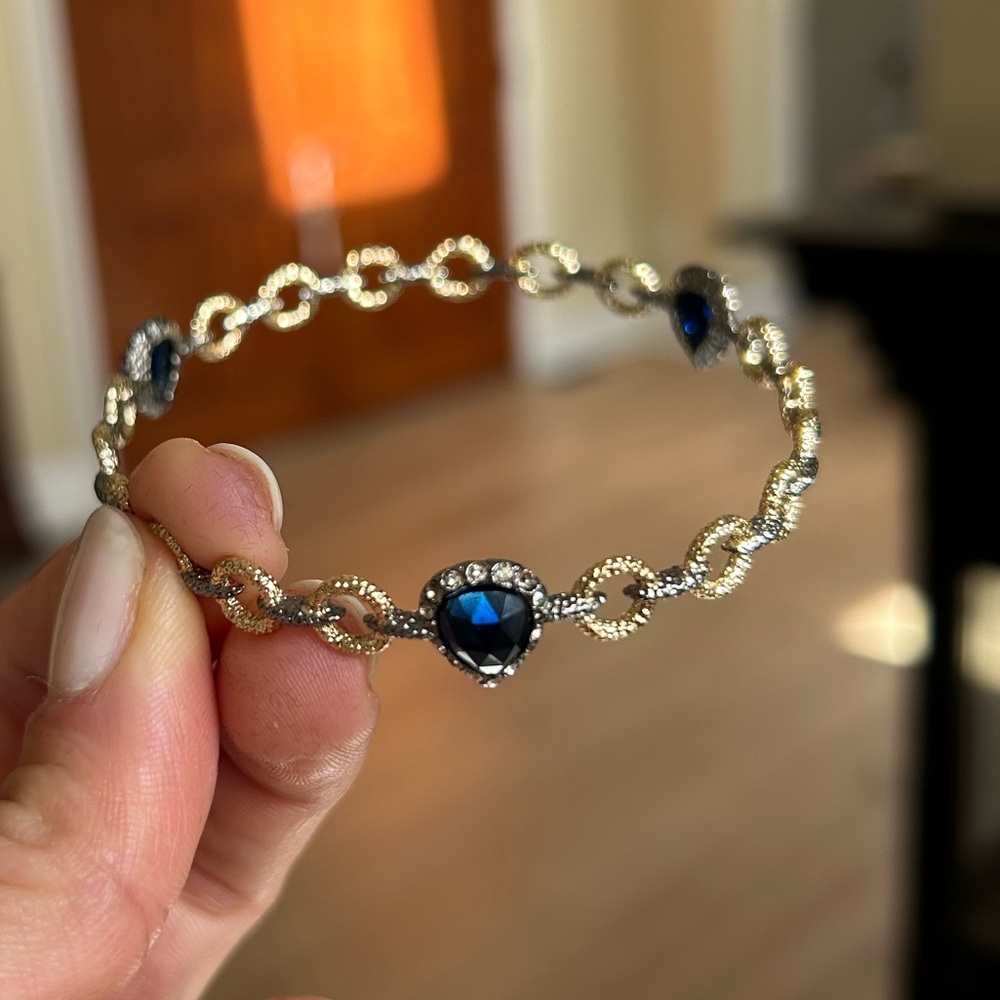 ALEXIS BITTAR Sapphire Blue Colored Crystal Link Bracelet Bangle
